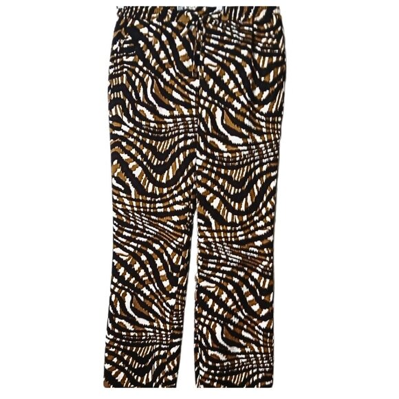 Calvin Klein Womens Pants Size L Animal Abstract High Rise Wide Leg Crepe Black - Picture 1 of 9